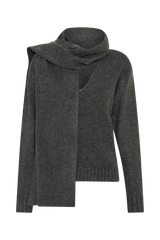 Ella V Neck Knit Jumper With Scarf - Charcoal Marle
