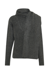 Ella V Neck Knit Jumper With Scarf - Charcoal Marle