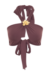Carissa Floral Hardware Halter Bikini Top - Chocolate