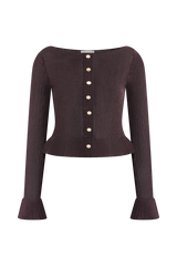 Eleanor Knit Frill Cardigan - Chocolate