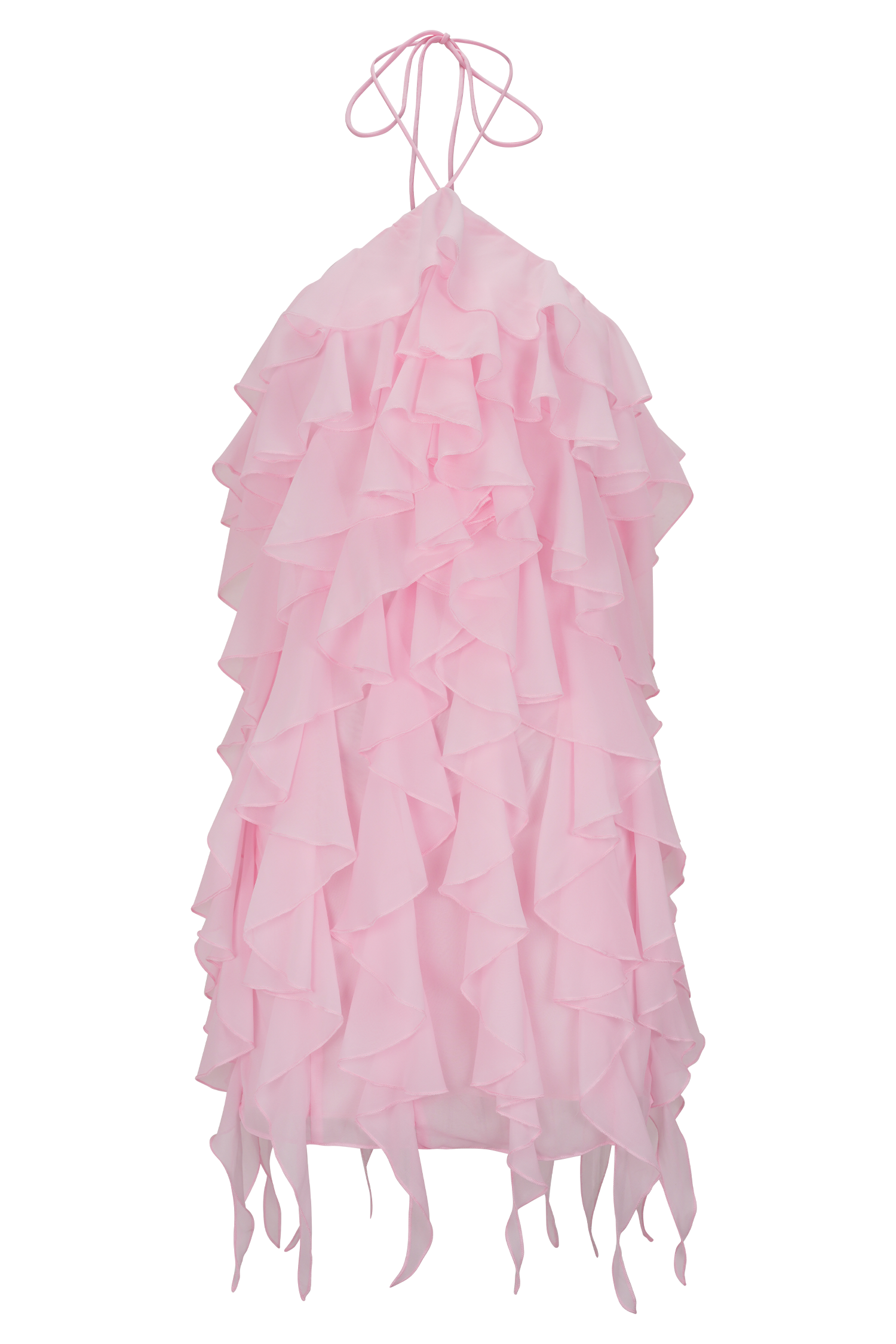 Marigold Ruffle Halter Mini Dress - Powder Pink