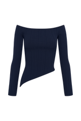 Chiara Off Shoulder Rib Knit Top - Navy